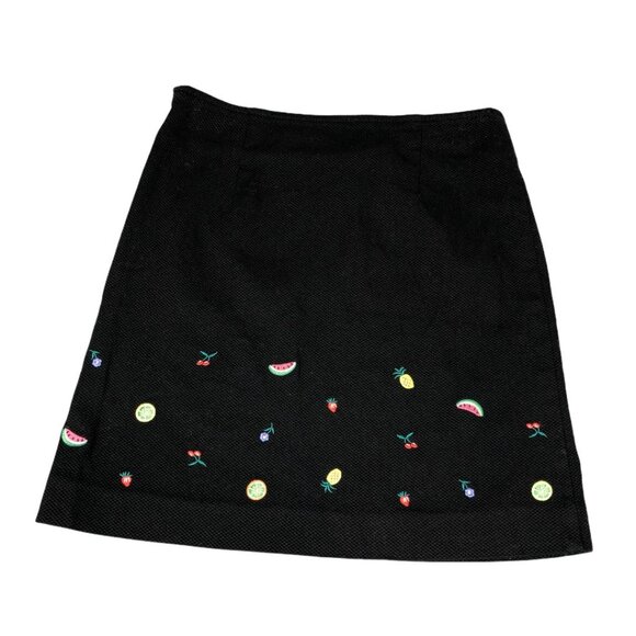 Talbots Skirt Girls 7 Black Fruit Embroidery Side Zip Stretch Pink Yellow Casual - Picture 5 of 6